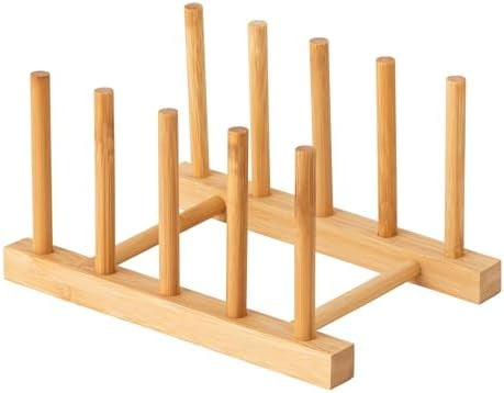 Bamboo Dish Plate Bowl Cup Book Pot Lid Cutting Board Drying Rack Stand Drainer Storage Holder Organizer Kitchen Cabinet（Keep Dry）