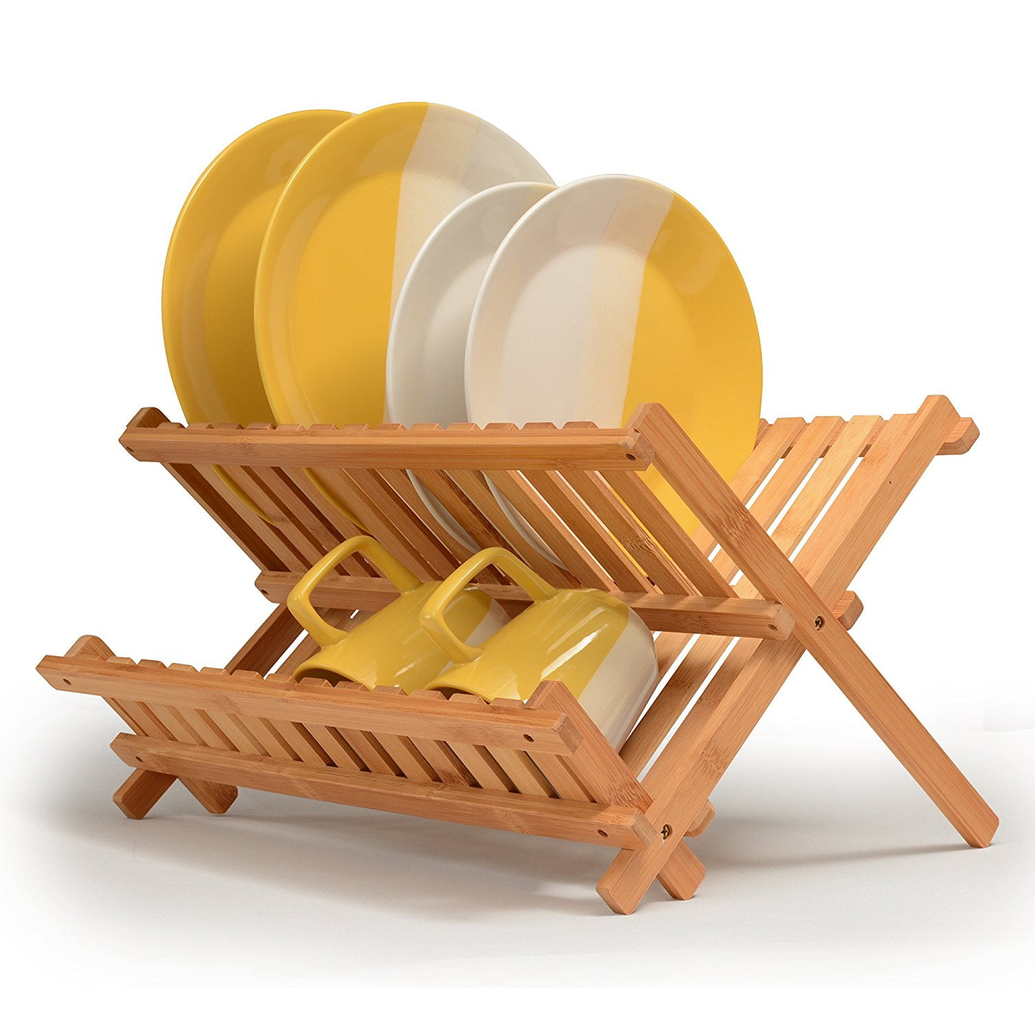 Worthyeah Bamboo Dish Drying Rack, 2 Tier Collapsible Dish Rack with  Utensil Holder, Wooden Dish Drying Rack for Kitchen Counter, Large Folding  Drying