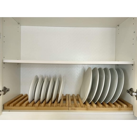 Bamboo Dish Rack Regular Low  Plate Stand for Kitchen Cabinet Countertop