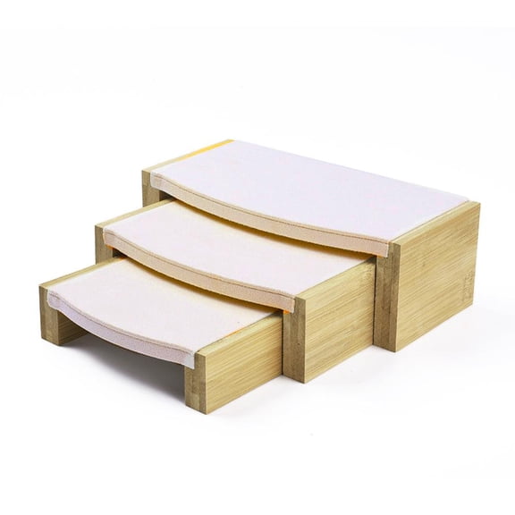 Bamboo Display Risers Jewelry Display Riser Shelf Showcase Fixtures 3 Showcase Shelf with Microfiber Cloth Wheat L: 24x12x8cm