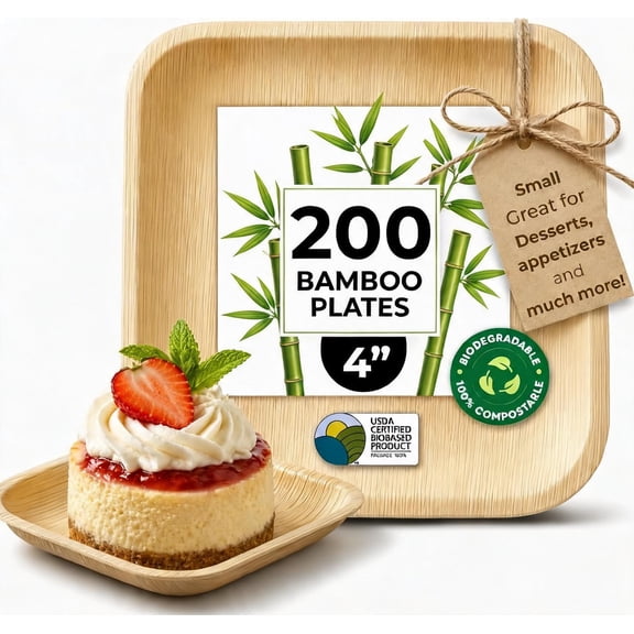 Bamboo Disposable 4 Inch Square Plate for Appetizers and Desserts Biodegradable Compostable
