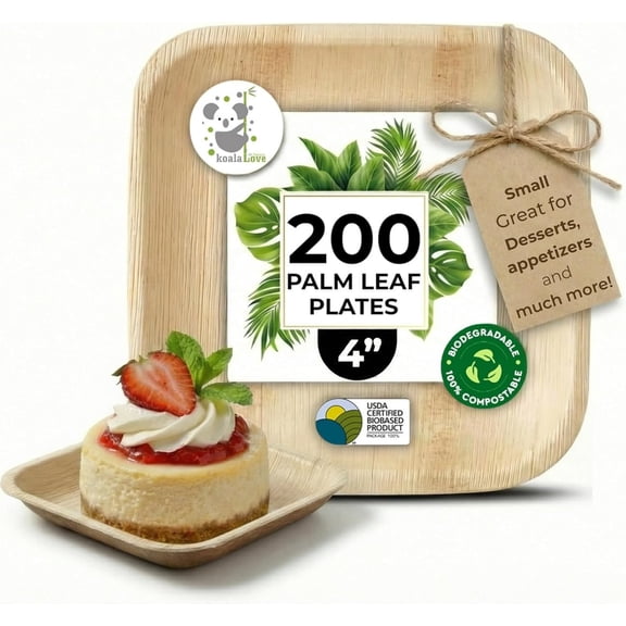 Bamboo Disposable 4 Inch Square Plates 200 Count Eco Biodegradable Compostable Appetizer and Dessert Party Plates