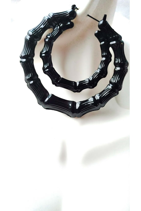 Bamboo Double Hoop Earrings Black Hoop Earrings 3.5 inch Large