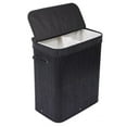 thumbnail image 1 of Double Laundry Hamper with Lid and Cloth Liner - Bamboo - Black - Easily Transport Laundry Basket - 2 Section Collapsible Hamper - String Handles, 1 of 8
