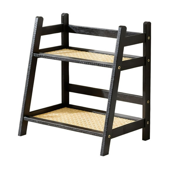Bamboo Double Layer Rack, Double Countertop Hutch Bookshelf, Stand Utility Storage Shelf, Shelf Flower Pot, Seasoning Storage Rack (Black)