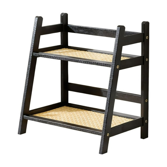 Bamboo Double Layer Rack, Double Countertop Hutch Bookshelf, Stand Utility Storage Shelf, Shelf Flower Pot, Seasoning Storage Rack (Black)