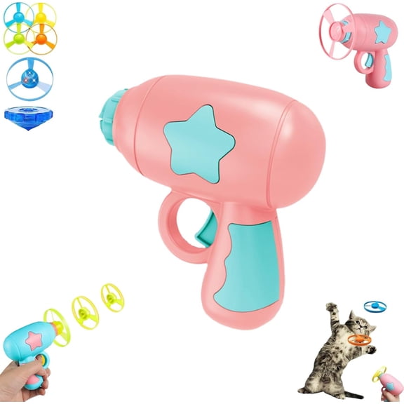 Bamboo Dragonfly Catapult Launcher, 2-in-1 Interactive Cat Toy, Interactive LED Flying Disc Launcher & Fetch Toy for Cats, Fun for Indoor & Outdoor Play