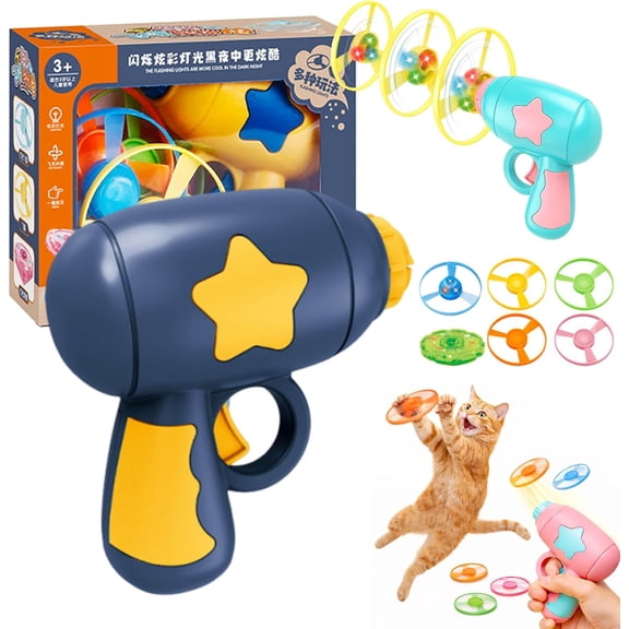 Bamboo Dragonfly Catapult Launcher, Interactive Cat Fetch Toy Launcher with LED Flying Disc Propeller, Cat Propeller Toy for Chase Play, Flying Disc Launcher Toy for Cats Kittens