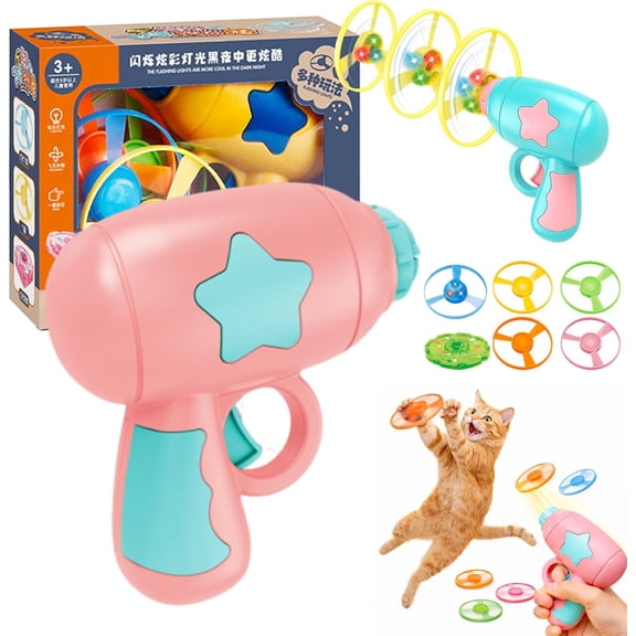 Bamboo Dragonfly Catapult Launcher, Interactive Cat Fetch Toy Launcher with LED Flying Disc Propeller, Cat Propeller Toy for Chase Play, Flying Disc Launcher Toy for Cats Kittens