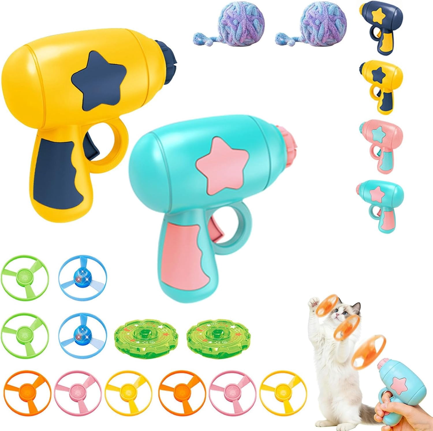 Bamboo Dragonfly Catapult Launcher, LED Glowing Cat Toy Disc Launcher, Interactive Pet Fetch Toy for Cats Kittens Exercise & Night Play, Fun Gift for Pet Lovers