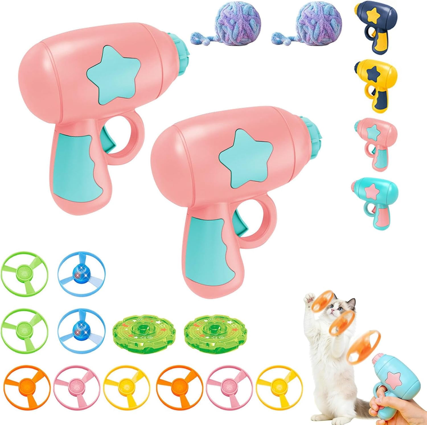 Bamboo Dragonfly Catapult Launcher, LED Glowing Cat Toy Disc Launcher, Interactive Pet Fetch Toy for Cats Kittens Exercise & Night Play, Fun Gift for Pet Lovers