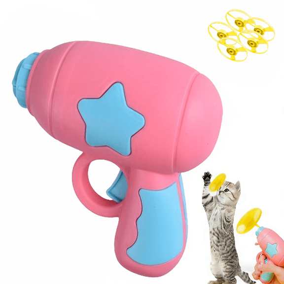 Bamboo Dragonfly Catapult Pistol,4.33 X 4.13 Inches,5 Standard Frisbees,features An LED Light-up Flying Propeller; A Hunting and Exercise Training Toy for Cats.