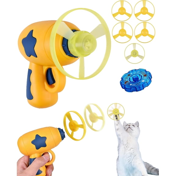 Bamboo Dragonfly Catapult Pistol, Bamboo Dragonfly Catapult Launcher, cat Fetch Toy Flying disc Saucer Launcher, Cat Fetch Toy with Colorful Flying Propellers Set(wwx)