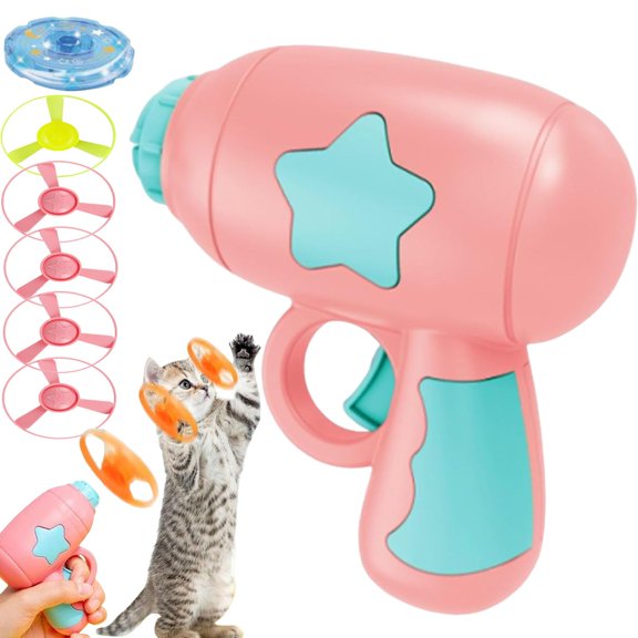 Bamboo Dragonfly Catapult Pistol, Cat Flying Saucer Launcher, Cat Fetch Toy Flying Disc Saucer Propeller Launcher for Pet