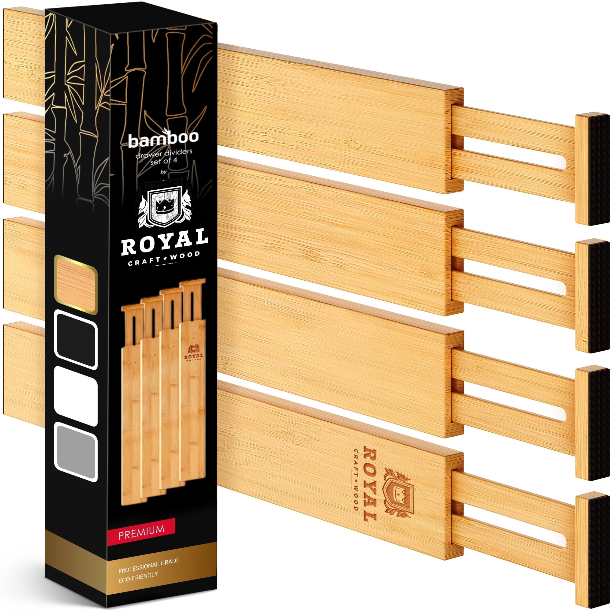 Bamboo Drawer Dividers 13.5"-16" - Perfect Adjustable Drawer Dividers for Clothes, Kitchen, Dresser, Bedroom & Drawer Dividers Organizer, Natural (Set of 4)