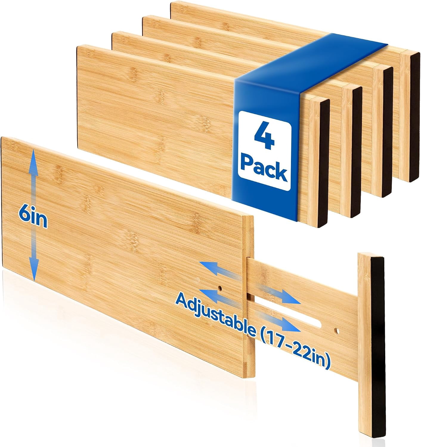 Craft Seperator Bamboo Drawer Dividers (4 Pack) – Adjustable Spring-Loaded Tension ...