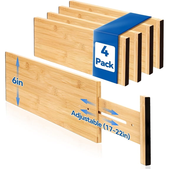 Spring Kitchen Spray Bamboo Drawer Dividers (4 Pack) – Adjustable Spring-Loaded Tension ...