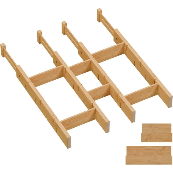 Bamboo Drawer Dividers, Expandable Kitchen Drawer Organizer, Include 4 Dividers, 4 Small Inserts and 4 Medium Inserts for Home, Office, Dressers