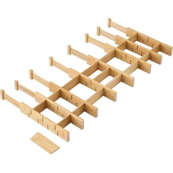 Bamboo Drawer Dividers with Inserts kitchen drawer organizer Adjustable Expandable 8 Pack Organizer Set for Kitchen Bedroom Bathroom Office 16 (Natural, Small (14-19IN))