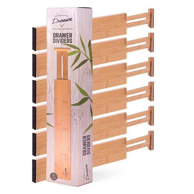 Bamboo Drawer Dividers Organizers 6pack (12"17") Adjustable Spring