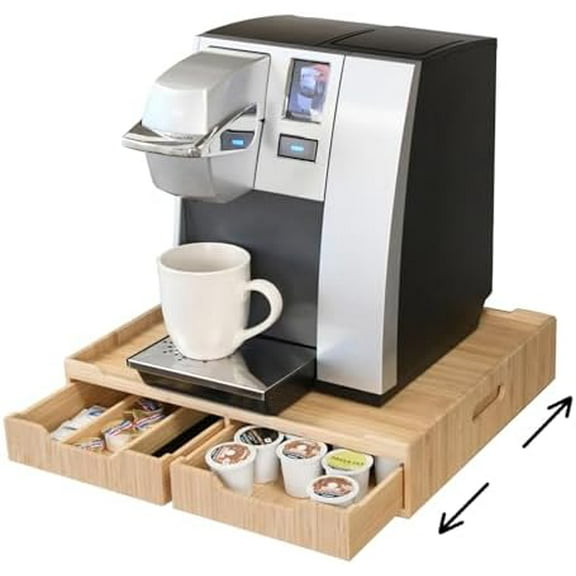 Bamboo Drawer & Large Sliding Tray for K-Cup & Espresso Pod Storage Organize Coffee Maker & countertop appliances for Kitchen & Office Break Rooms$$Home Decor, Kitchen, & Other