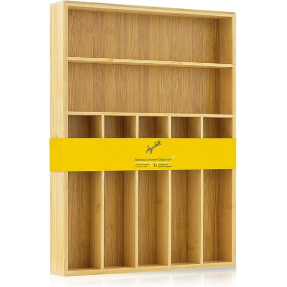 Bamboo Drawer Organizer, 7-Compartment Silverware Organizer, Cutlery and Utensil Organizer, Drawer Organizers for Garage, Kitchen, and Bathroom, Organizer Drawers for Kitchen Utensils