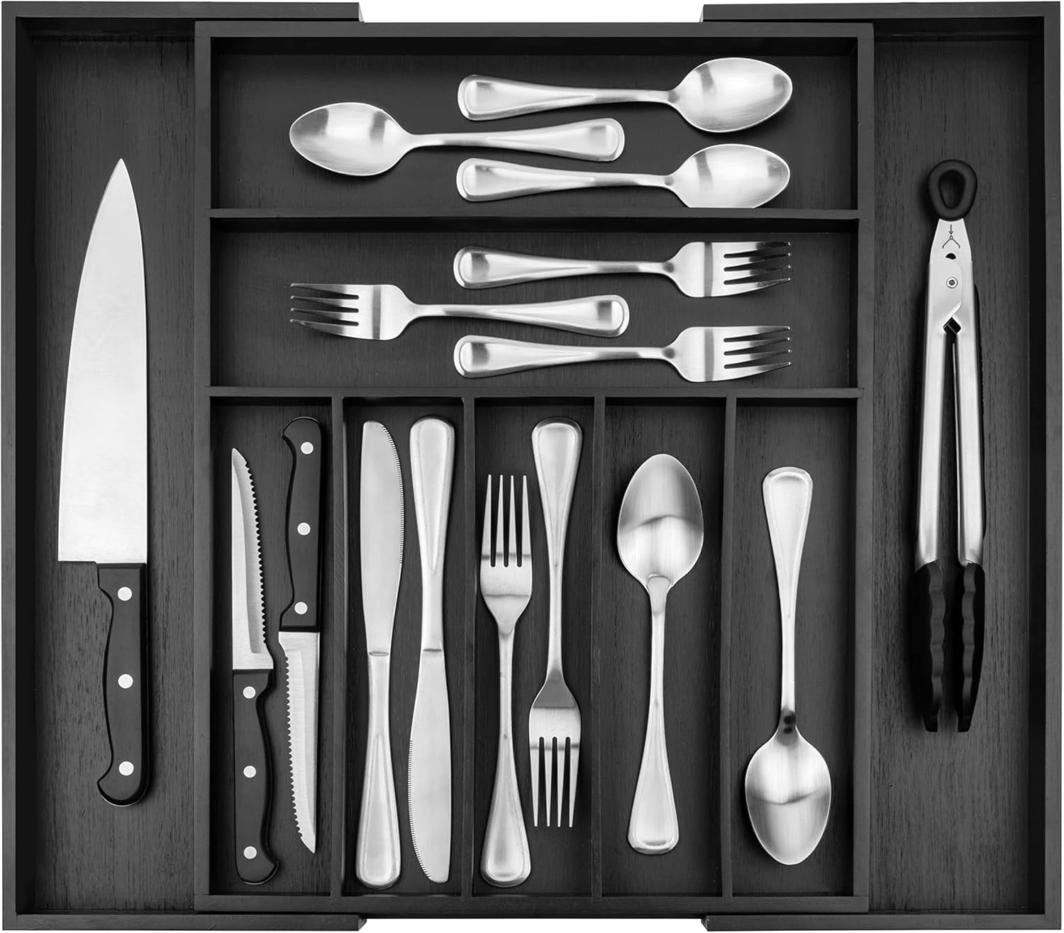 Bamboo Expandable Drawer Organizer for Utensils Holder, Adjustable Cutlery Tray, Wood Drawer Dividers Organizer for Silverware, Flatware, Knives in Kitchen, Bedroom, Living Room