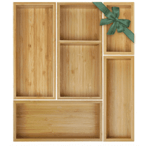 Bamboo Drawer Organizer Set, 5 PCS Multi-Use Individual Wood Storage Organizers, Junk Drawer Divider and Storage Trays Containers for Kitchen, Bathroom, Office Desk, Makeup, Jewelry, Utensils