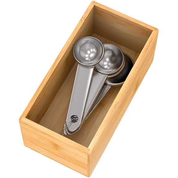 Bamboo Drawer Organizer Utensil Holder for Kitchen, Small Wood Silverware Storage Organizer, Stackable Box Tray