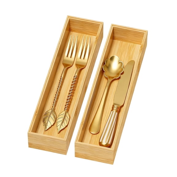 Bamboo Drawer Organizers - 12x3x2 Inch Stackable Cutlery Trays for Kitchen,Bathroom,and Office Storage,2 Pcs