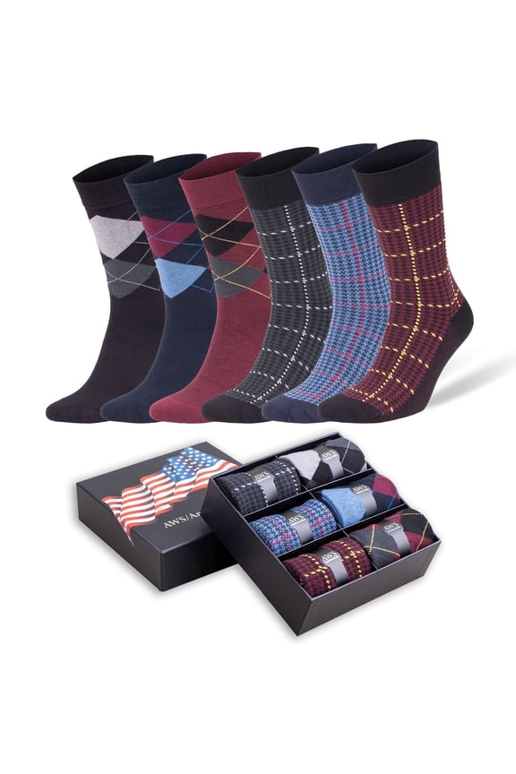 Bamboo Dress Socks for Men 6 Pairs with Gift Box Shoe Size 8 to 11.5 (Style 1)