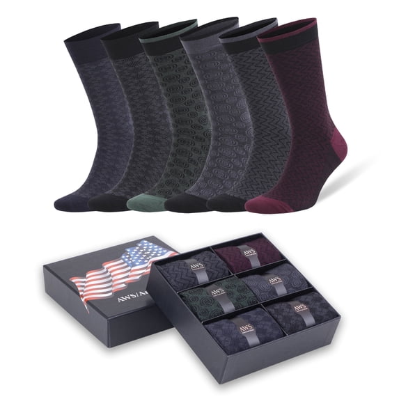 Bamboo Dress Socks for Men 6 Pairs with Gift Box Shoe Size 8 to 11.5 (Style 6)