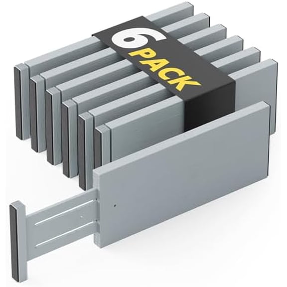 Bamboo Dresser Drawer Dividers 6 Pack, 4.65“ High Adjustable 12.5“-17” Drawer Organizers, Expandable Organization for Clothing, Clothes, Dressers, Gray