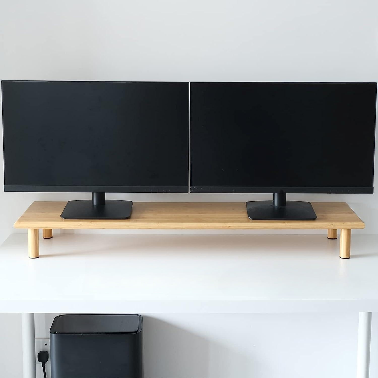 Bamboo Dual Monitor Shelf for 2 Monitors, Monitor Stand Riser