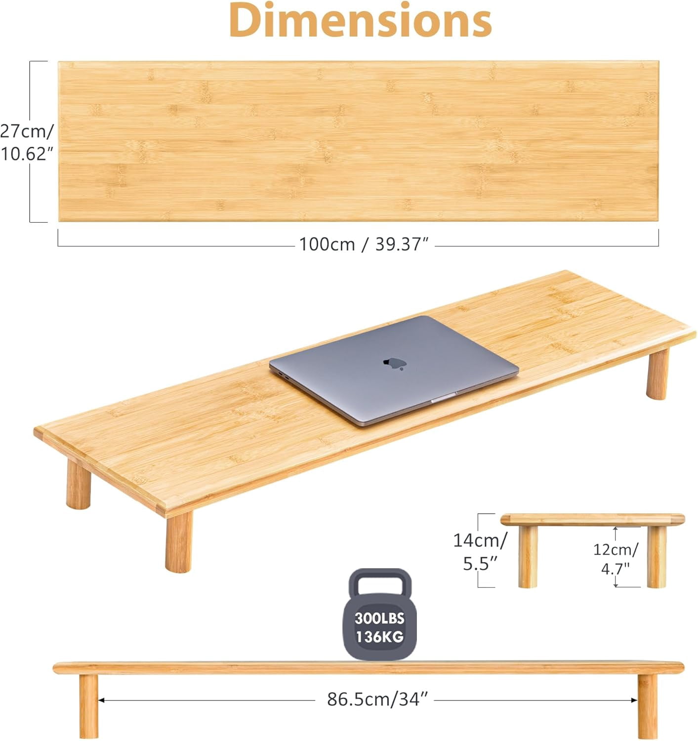 Bamboo Dual Monitor Shelf, Monitor Stand Riser with Underneath Storage ...