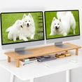 thumbnail image 1 of Bamboo Dual Monitor Shelf, Monitor Stand Riser with Underneath Storage for Desk Office Supplies, Supports Heavy TV up to 300 lbs, Natural, 1 of 9