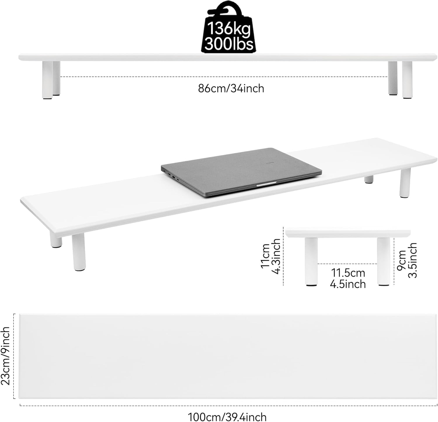 Dual Monitor Stand Riser with Storage, Ergonomic Desk Shelf for PC Computer Monitor Printer TV Home Office White