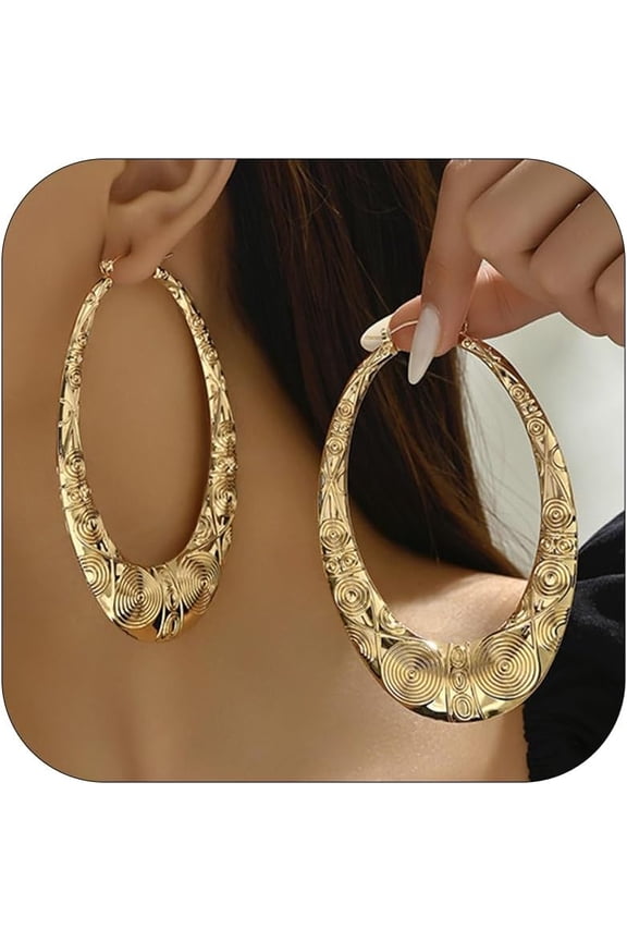Bamboo Earrings 90s Outfits for Women Large Gold Bamboo Hoop Earrings Trendy Hip Hop Chunky Gold Hoop Earring 80s 90s Jewelry Gifts Custom Accessories[r1414]
