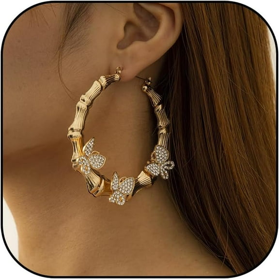 Bamboo Earrings Large Gold Bamboo Hoop Earrings Trendy Hip Hop Chunky Gold Hoop Earring 80s 90s Jewelry Gifts Party Custom Accessories