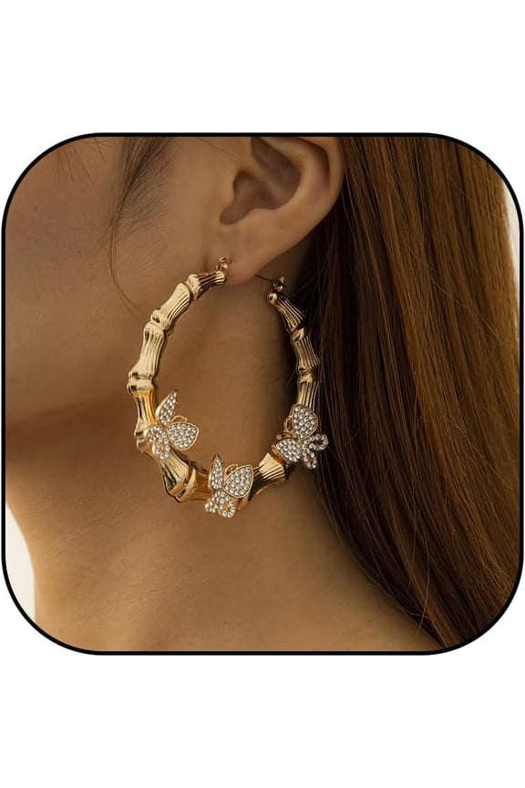 Bamboo Earrings Large Gold Bamboo Hoop Earrings Trendy Hip Hop Chunky Gold Hoop Earring 80s 90s Jewelry Gifts Party Custom Accessories