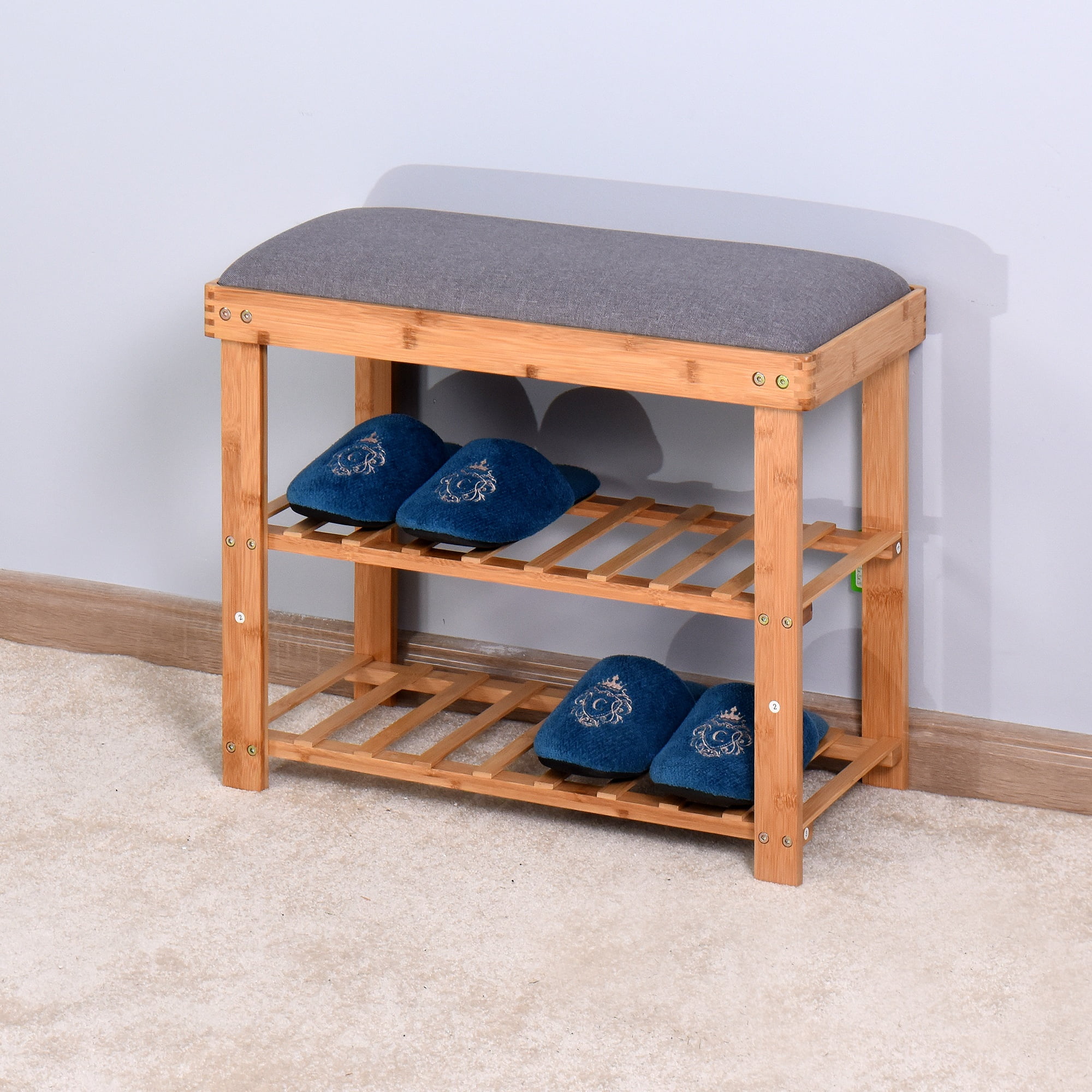 Bamboo Entryway 3tier Bamboo Shoes Bench Storage Shoe Rack for Living