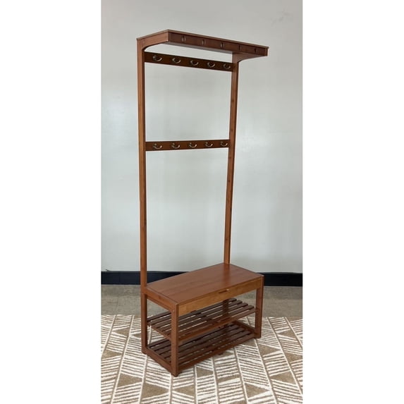 Bamboo Entryway Hall Tree with Storage Area Mahogany