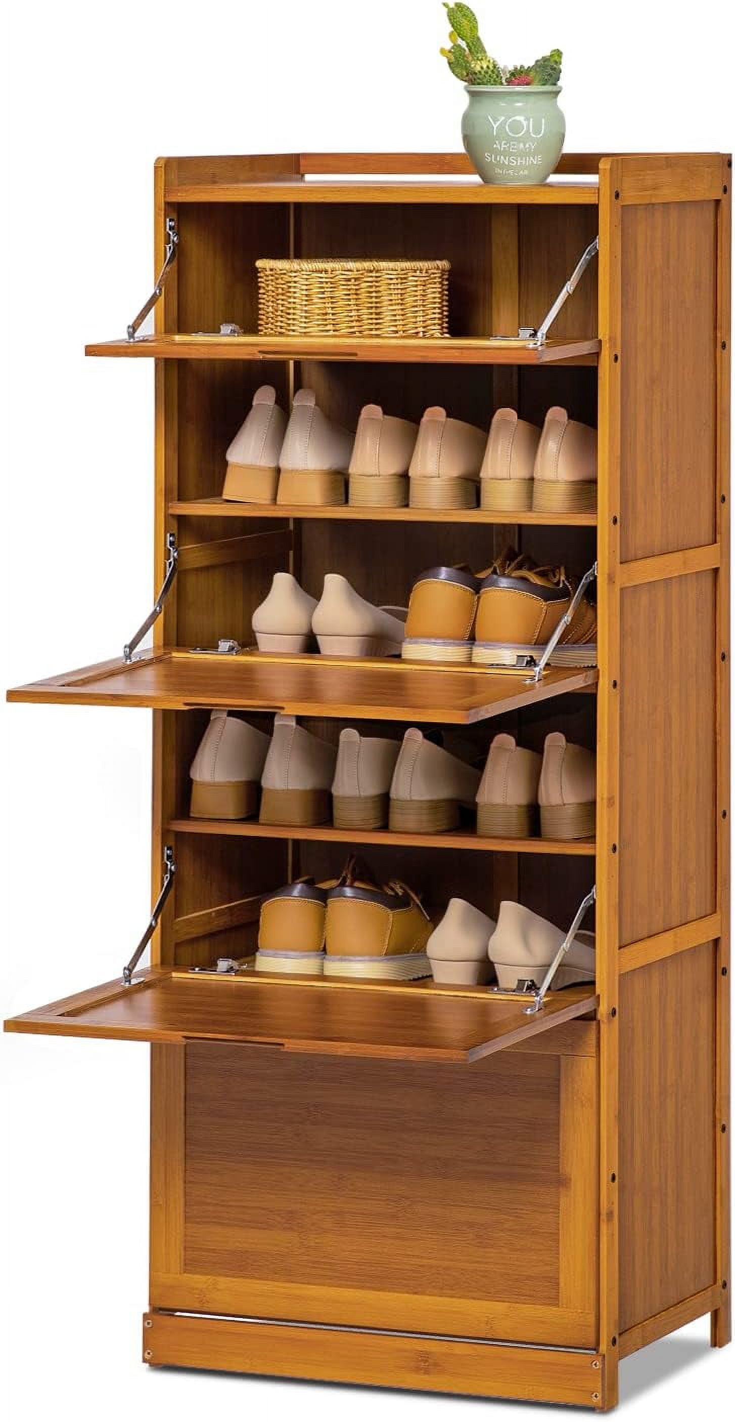 Bamboo Entryway Shoe With PullDown Door, 7Tier Standing Shoe