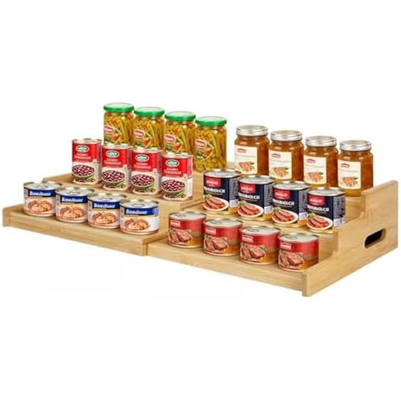 Bamboo Expandable Can Rack Organizer for Pantry, Stackable 3 Tier Canned Food Organizers and Storage, Kitchen Cabinet, Can Holders Dispensers for Pantry Up To 24 Cans$$Home Decor, Kitchen, & Other