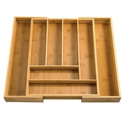 Bamboo Expandable Cutlery and Utensil Drawer Organizer by HMP, Adjustable Drawer Organizer