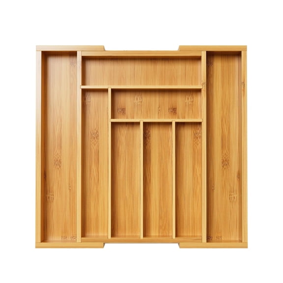 Bamboo Expandable Drawer Organizer - 8 Compartment Adjustable Tray for Kitchen Silverware and Utensil Storage