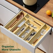 Bamboo Expandable Drawer Organizer for Utensils Holder, Wood Drawer Dividers Organizer for Silverware, Flatware, Knives in Kitchen, Bedroom, Living Room,  Adjustable Cutlery Tray