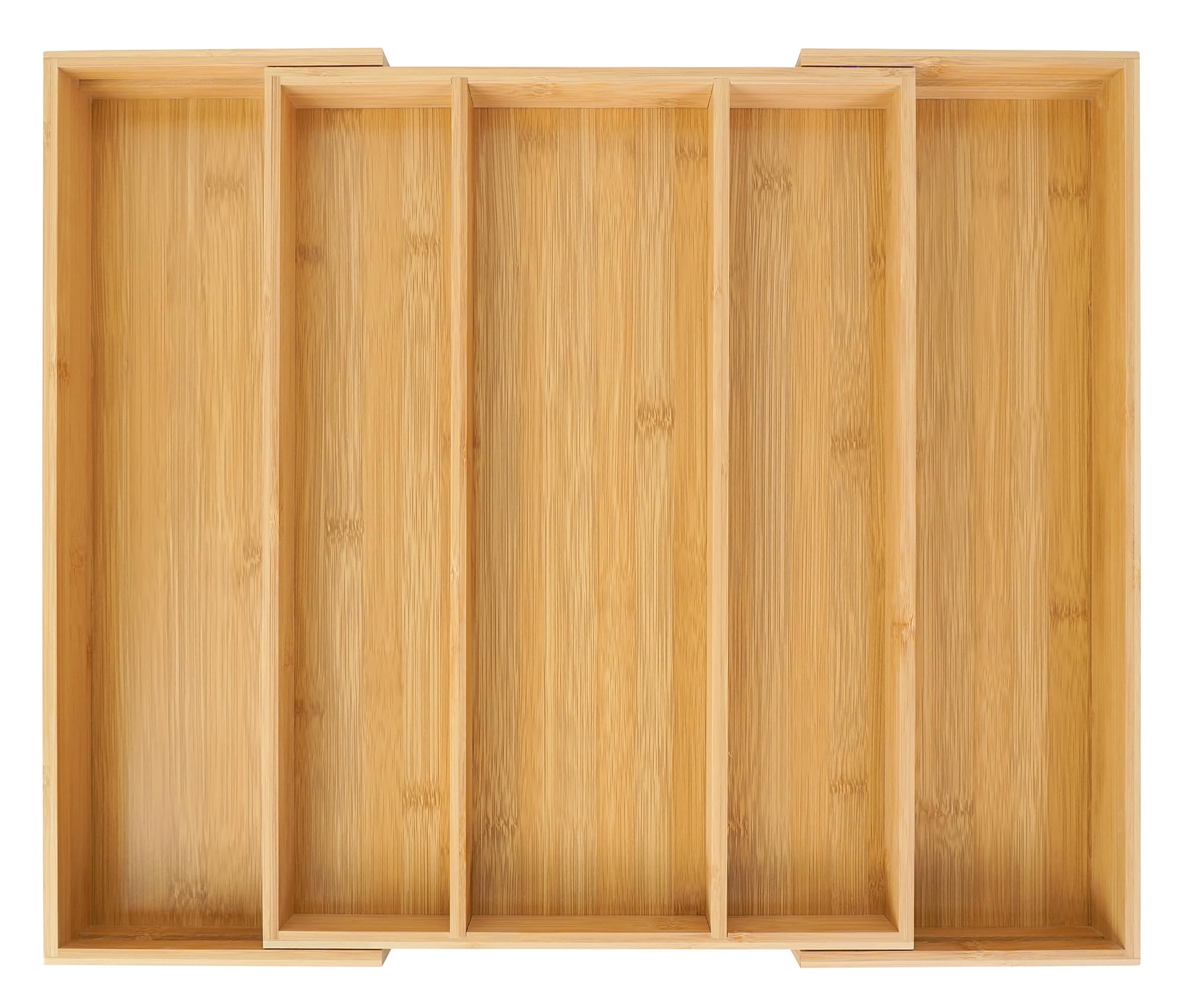 Bamboo Expandable Kitchen Drawer Organizer, Adjustable Utensil Holder and Cutlery Tray Organiser, Drawer Divider for Silverware, Flatware, Knives in Kitchen, Bedroom, Living Room, 5 Slot