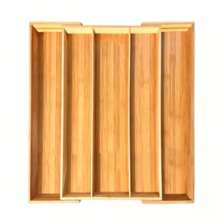 Bamboo Expandable Kitchen Drawer Organizer, Adjustable Utensil Holder and Cutlery Tray Organiser, Drawer Divider for Silverware, Flatware, Knives in Kitchen, Bedroom, Living Room, 5 Slot