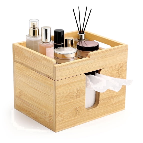Bamboo Face Towel Holder, Open-Top Skincare Storage Box for Facial Towels and Beauty Essentials